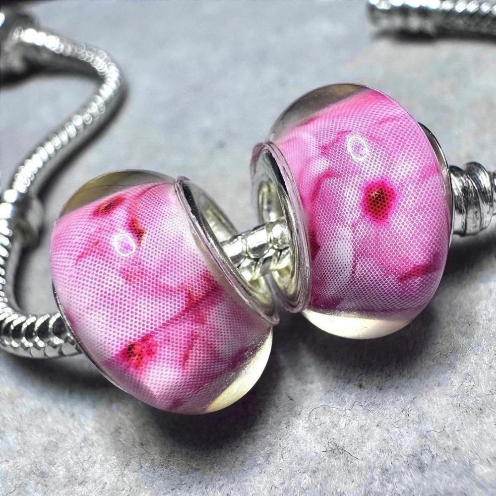 2 PCs Pink Flower Spacer European Charm Bead‎ Bracelet fits Pandora